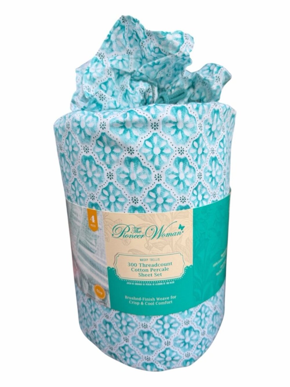 Pioneer Woman Washy Trellis Super Soft 4 pc King Sheet Set 100% Cotton Percale